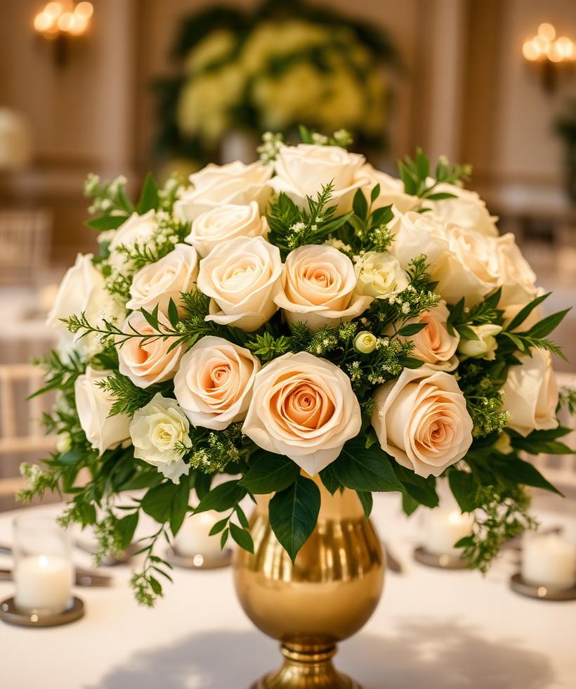 Champagne rose floral centerpiece