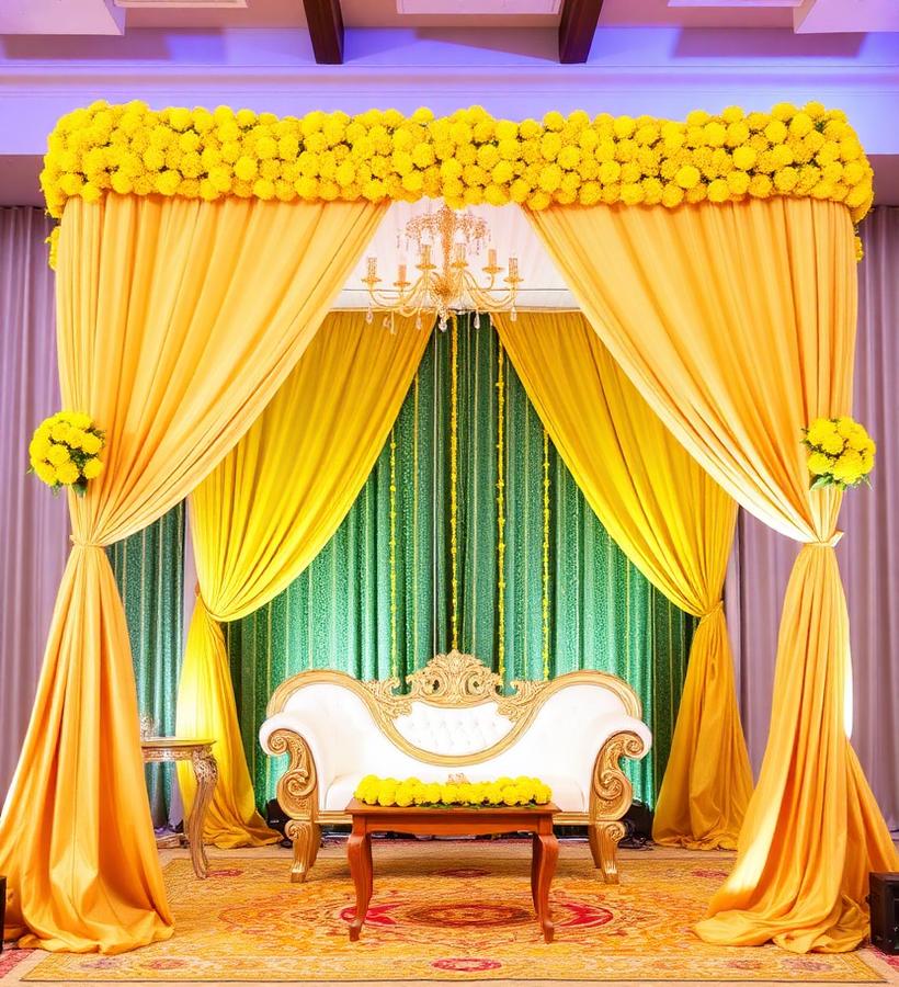 Marigold haldi ceremony decor